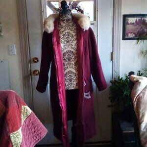 Vintage hand-made Plum coloured Inuit wool parka with fur hood trim